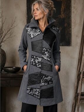 Wearable Art Leather Suede Coat Womens Patchwork Avant Garde Artisan Lagenlook
